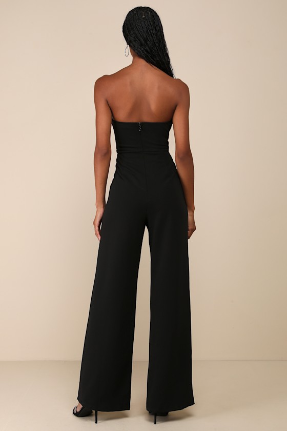 Black Strapless Jumpsuit - Pintuck Jumpsuit - Wide-Leg Jumpsuit