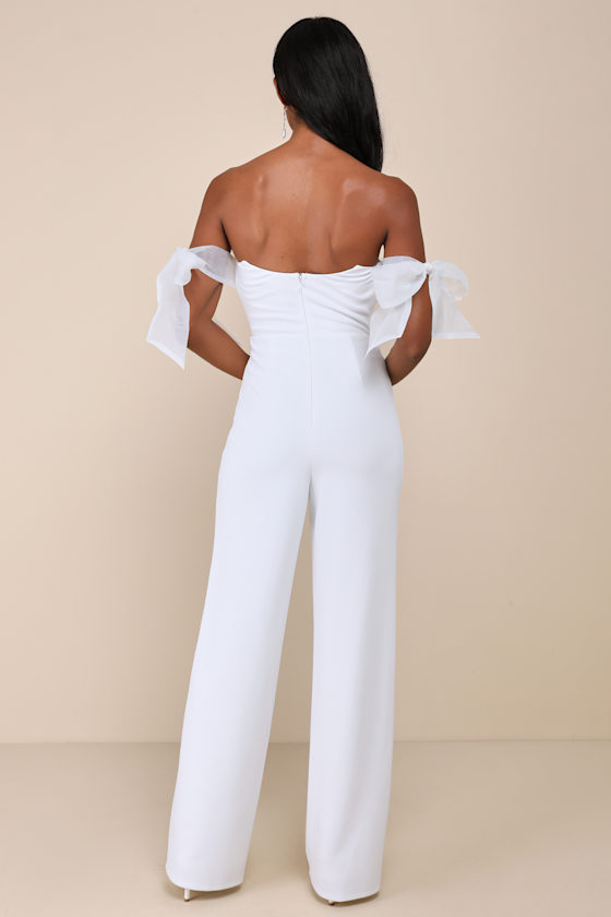 Lulus Pristine Aura White Tie-strap Off-the-shoulder Jumpsuit In White