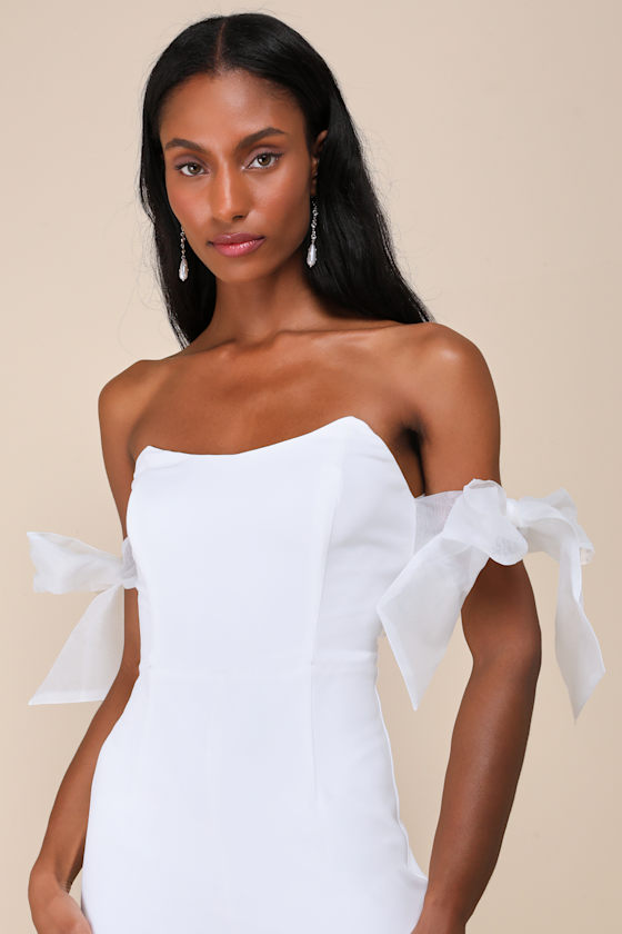Lulus Pristine Aura White Tie-strap Off-the-shoulder Jumpsuit In White