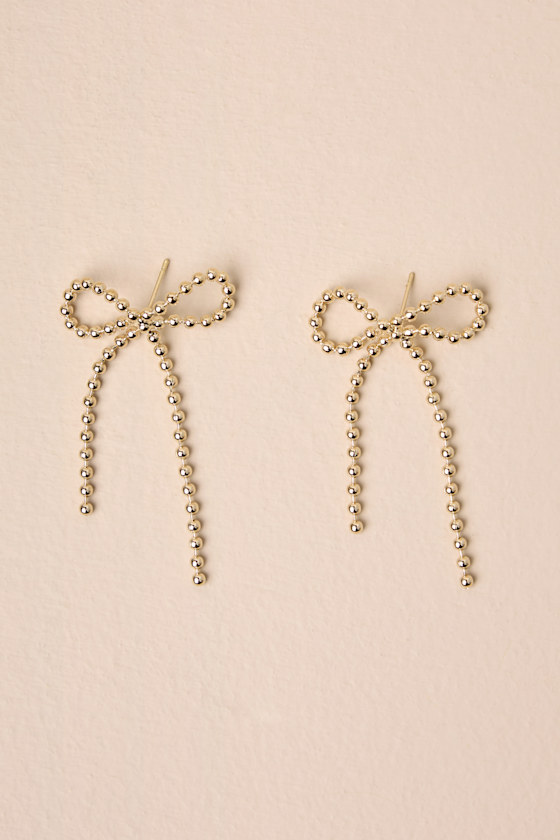 LULUS BORN TO CHARM GOLD BEADED BOW EARRINGS