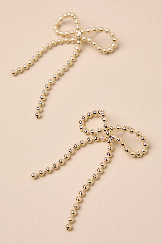 LULUS BORN TO CHARM GOLD BEADED BOW EARRINGS