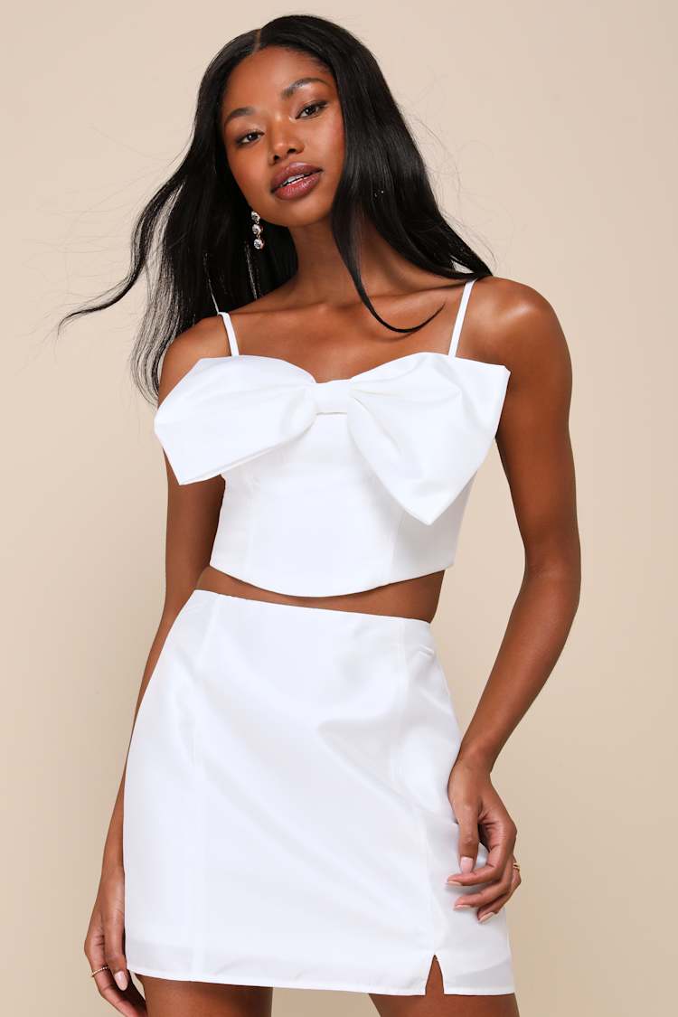 Two-Piece White Dress - Bow Dress - Two-Piece Cocktail Dress - Lulus