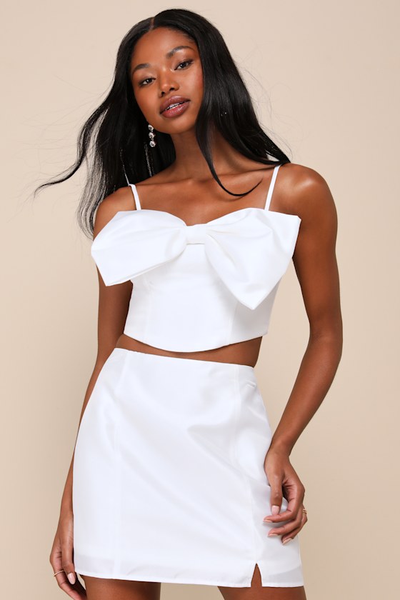 Two-Piece White Dress - Bow Dress - Two-Piece Cocktail Dress - Lulus