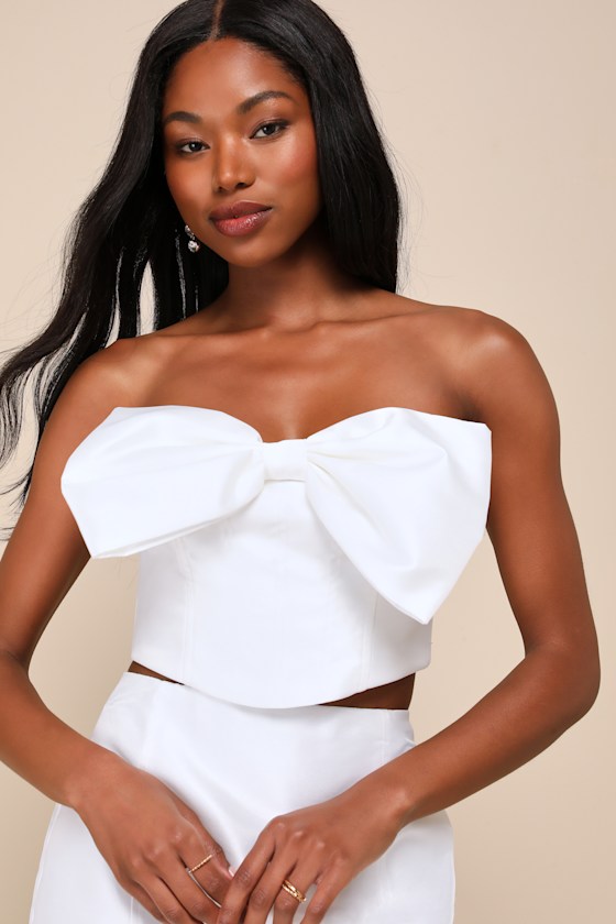 Lulus Icon Alert White Satin Bow Two-piece Mini Dress In White
