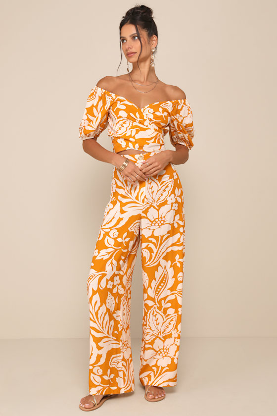 Double the Charm Orange Floral High-Rise Straight Leg Pants 1