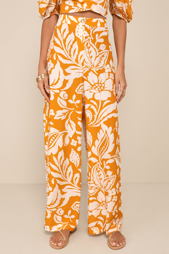 Double the Charm Orange Floral High-Rise Straight Leg Pants 4