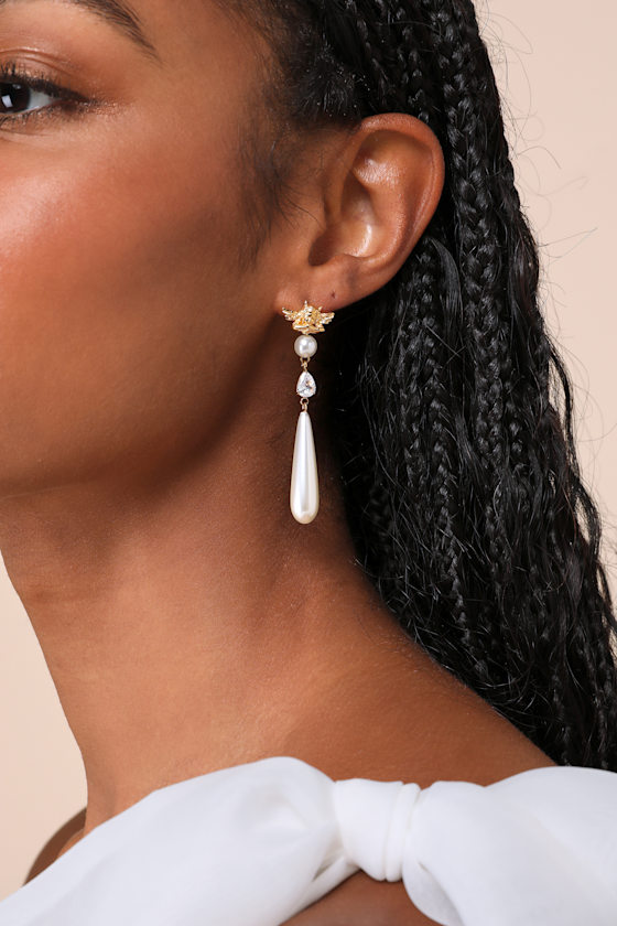 April Showers Gold Cherub Pearl Rhinestone Drop Earrings 4