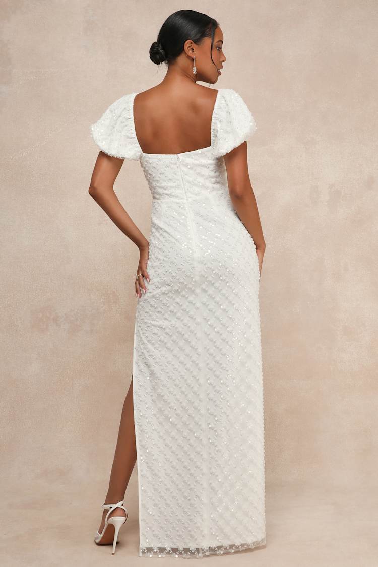 slim fit dress slacks Petal and Pup Women's Annette Puff Sleeve Shirred Midi Dress