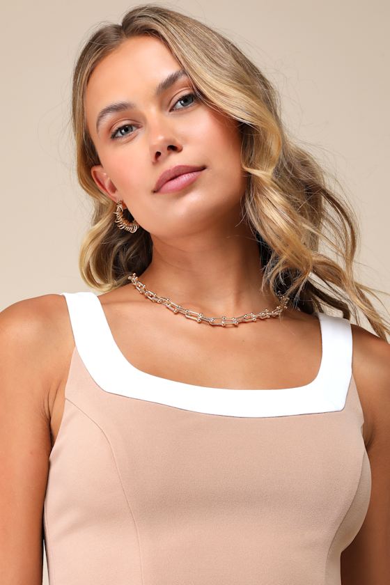 Lulus Totally Sensational Tan Color Block Sleeveless Crop Top In Tan