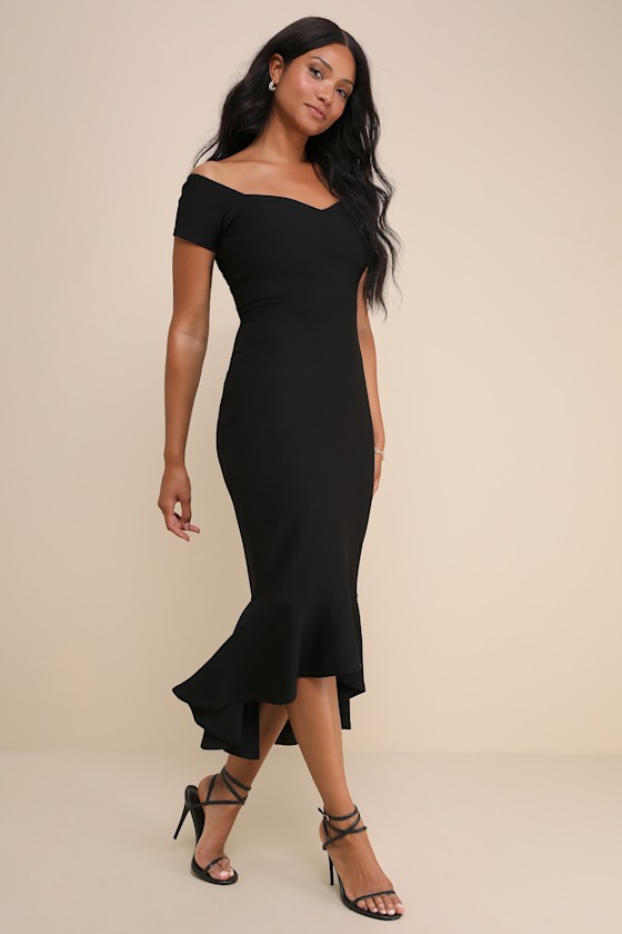 How Much I Care Black Off-the-Shoulder Midi Dress - thumbnail 6