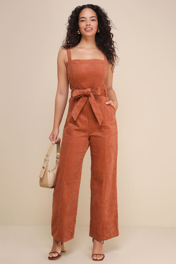 Cutie Season Rust Orange Corduroy Wide-Leg Jumpsuit 5