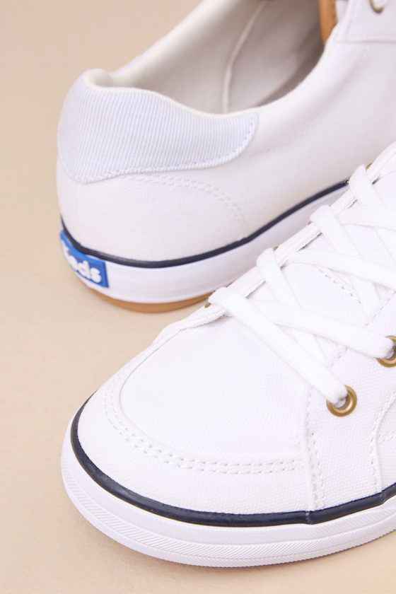 Keds Center Iii White And Navy Canvas Lace-up Sneakers In Navy