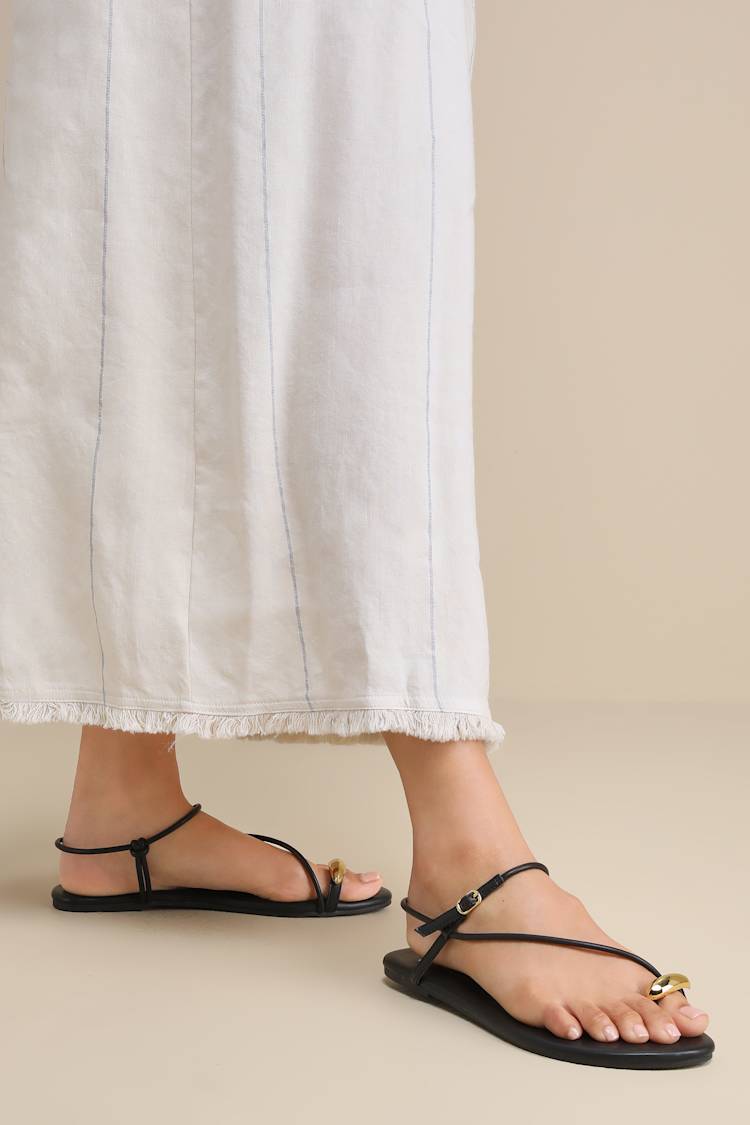 Hendron Black Flat Ankle Strap Sandals