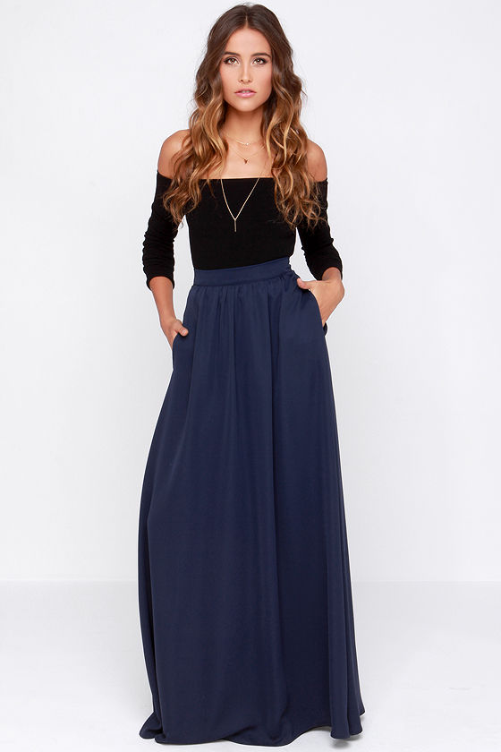 Navy Blue Skirt - Maxi Skirt - $103.00 - Lulus