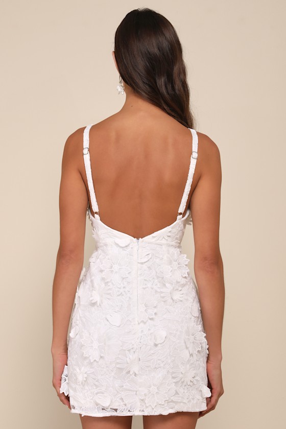 White Mini Dress - Applique Floral Dress - Backless Mini White Mini Dress - Applique Floral Dress - Backless Mini