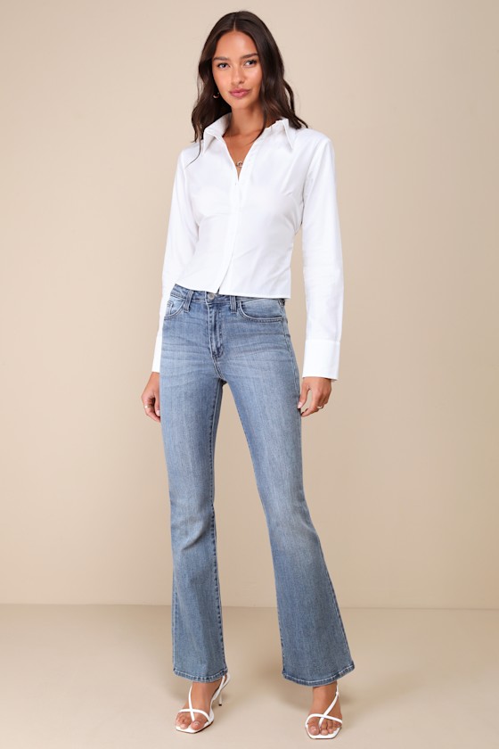 LULUS MAJORLY CHARMING IVORY COLLARED BUTTON-UP TIE-BACK TOP