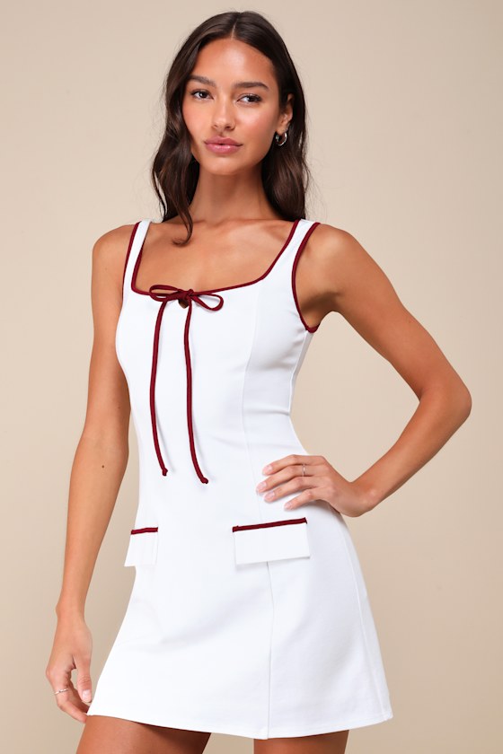 Ivory Square Neck Dress - Sleeveless Mini Dress - Bow Mini Dress - Lulus