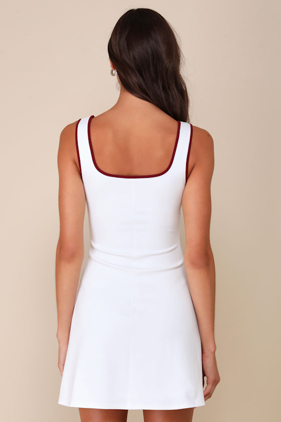 Cutest Allure Ivory Bow Square Neck Sleeveless Mini Dress 2