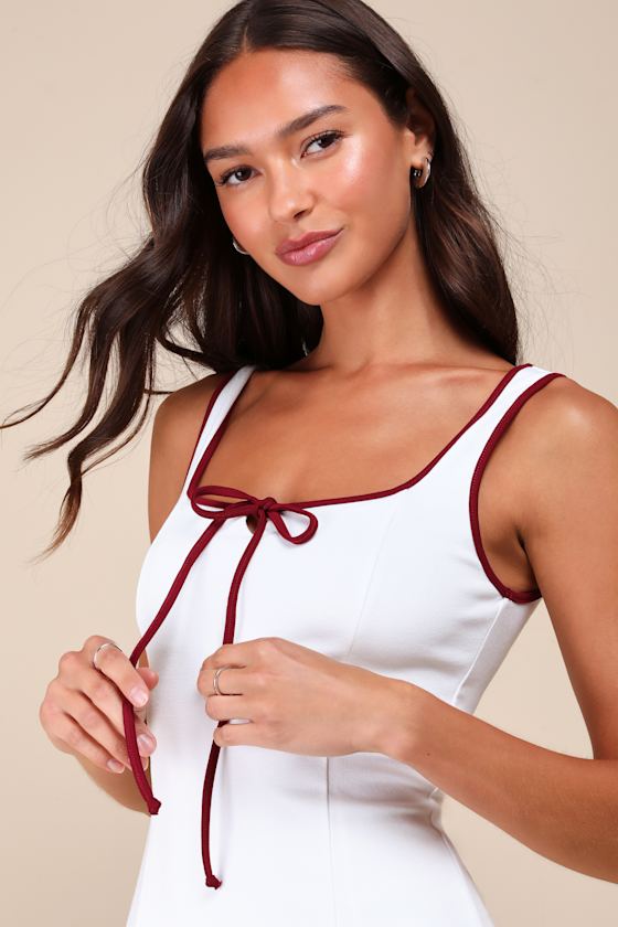Lulus Cutest Allure Ivory Bow Square Neck Sleeveless Mini Dress In Ivory