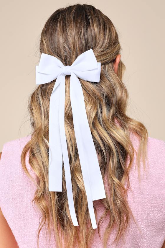 White Ribbon Bow - Bow Hair Clip - White Bow - Bridal Accessories