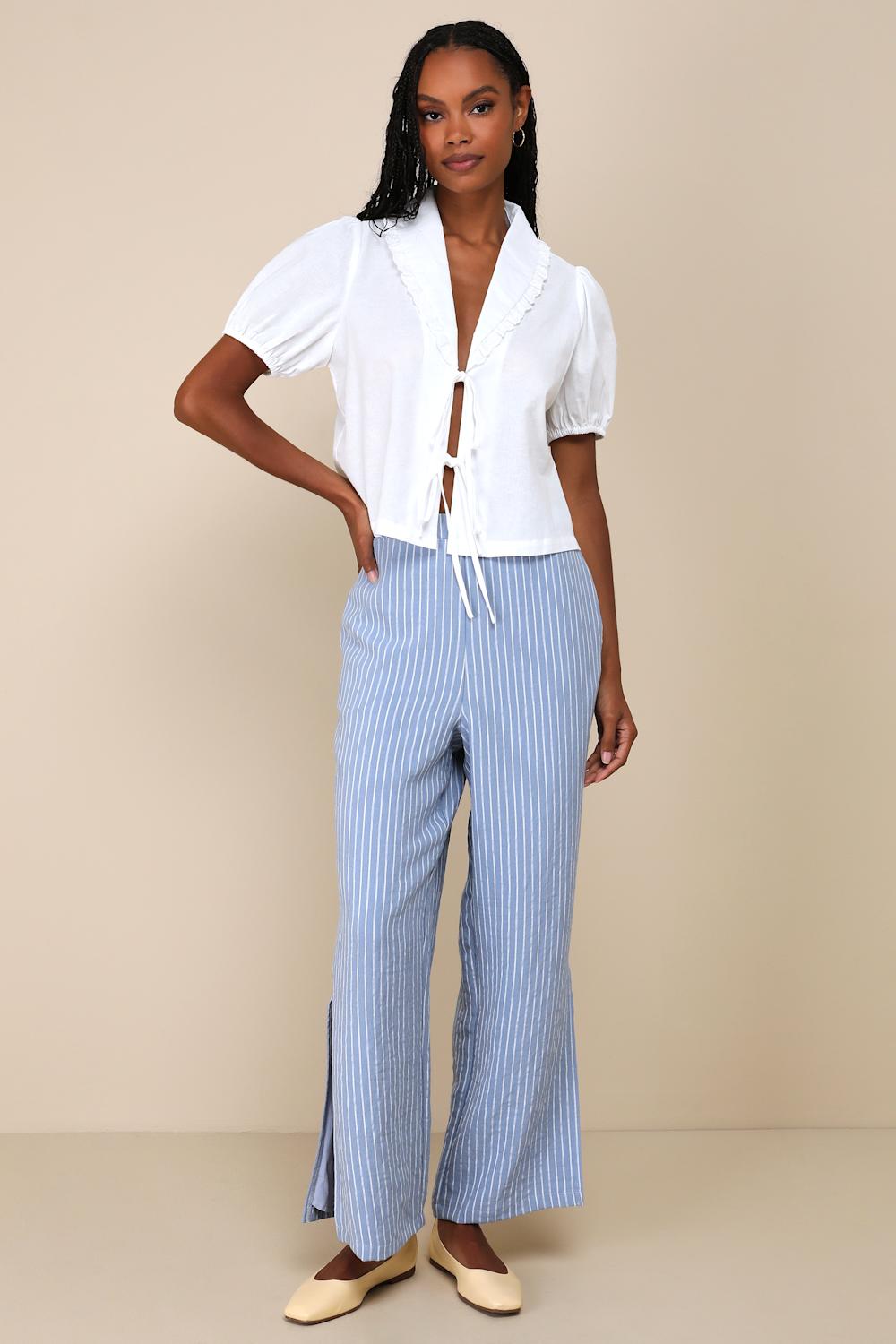 Cutest Existence Ivory Collared Tie-Front Short Sleeve Top