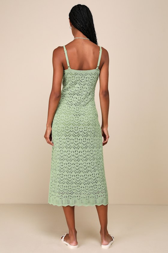 Sunset Vibes Green Crochet Sleeveless Midi Dress 5