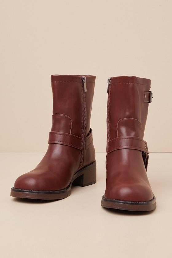 Lulus Nelsan Burgundy Distressed Moto Ankle Boots In Burgundy