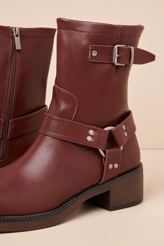 Lulus Nelsan Burgundy Distressed Moto Ankle Boots In Burgundy