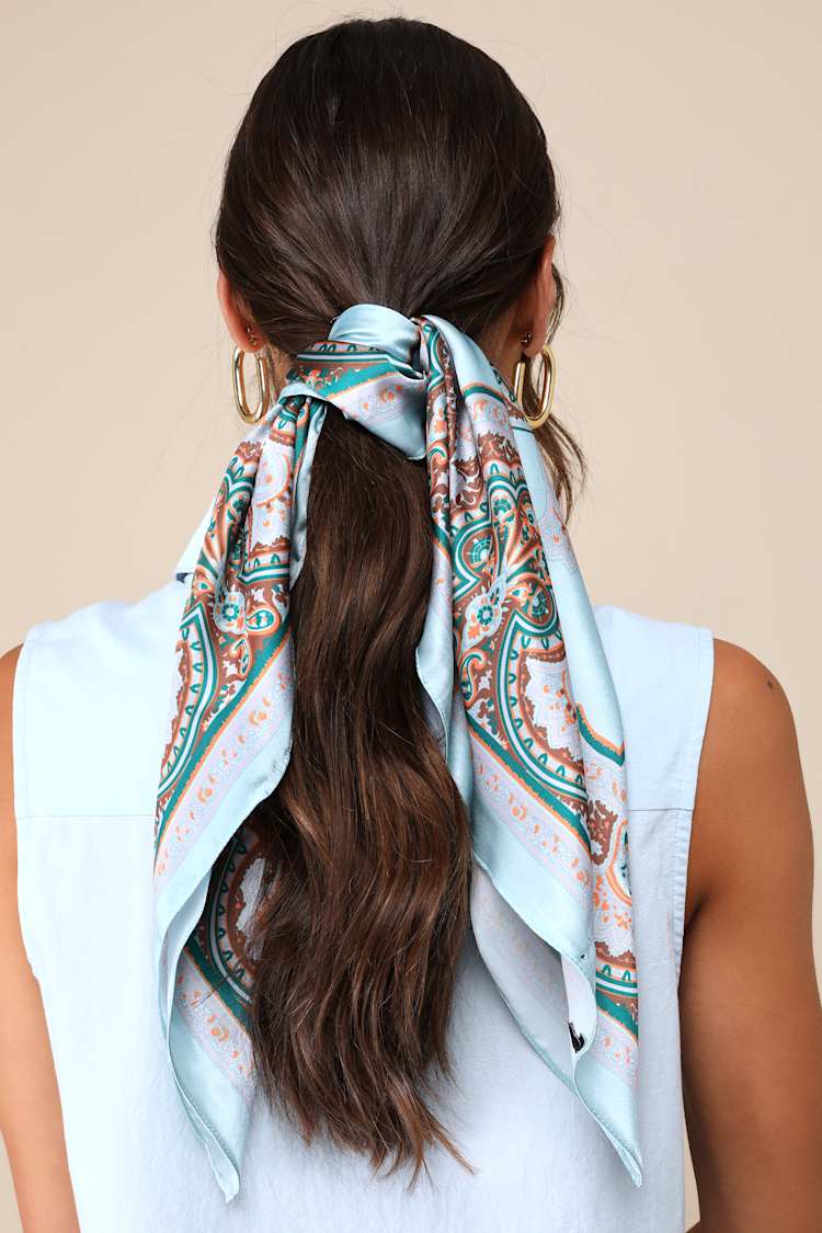 Light Blue Satin Scarf Boho Scarf Hair Scarf Satin Scarf Lulus
