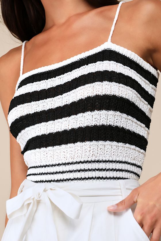 Lulus Completely Chic Black And White Striped Sweater Knit Cami Top In Black And White