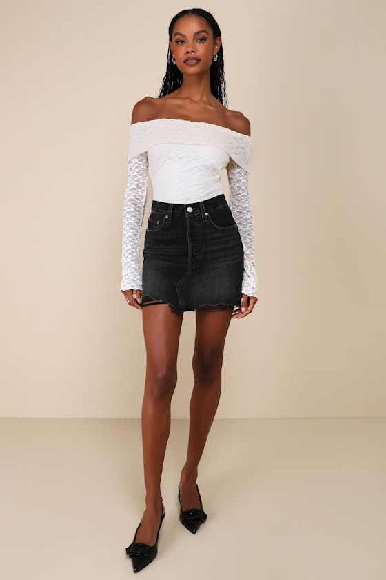 Lulus Serene Date Cream Lace Off-the-shoulder Long Sleeve Top In White