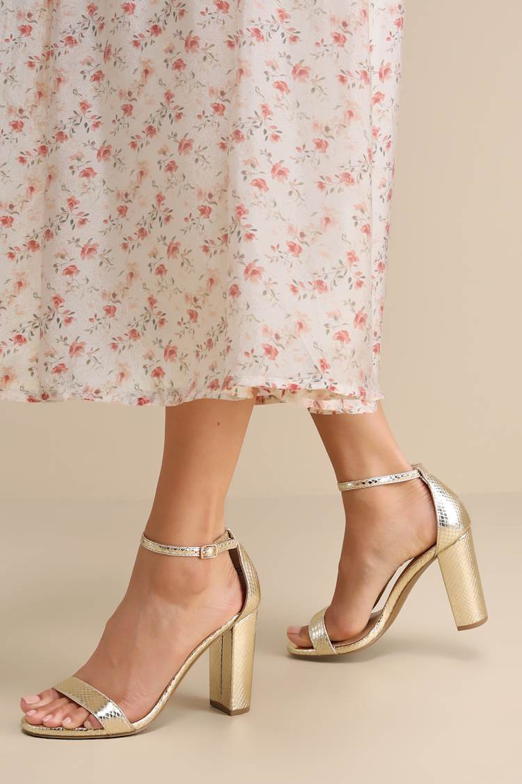 slim fit dress slacks Alexandria Gold Crystal Embellished Heeled Sandals – Flor de Maria main image 1