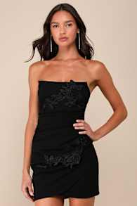 Divine Sensation Black 3D Embroidered Strapless Mini Dress 5