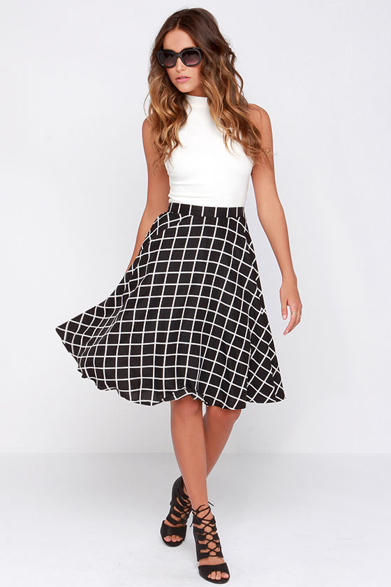 Chic Black Skirt - Grid Print Skirt - Black and White Print - $44.00 ...