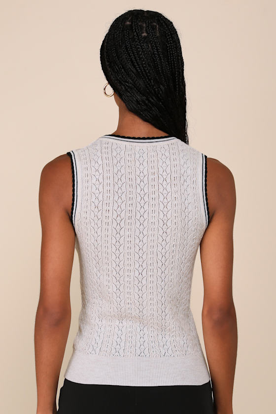 LULUS ENHANCED STYLE BEIGE AND BLACK POINTELLE SWEATER VEST TOP 