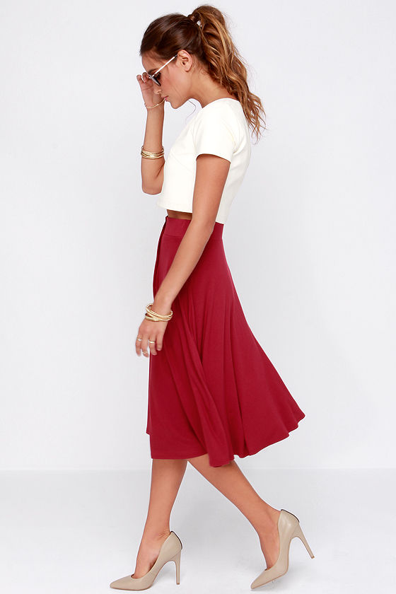 Wine red midi skirt Clearance