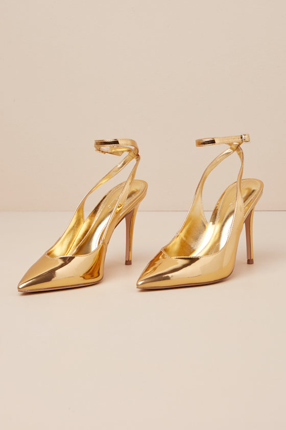 Kamila Gold Specchio Metallic Ankle Strap Pumps 1