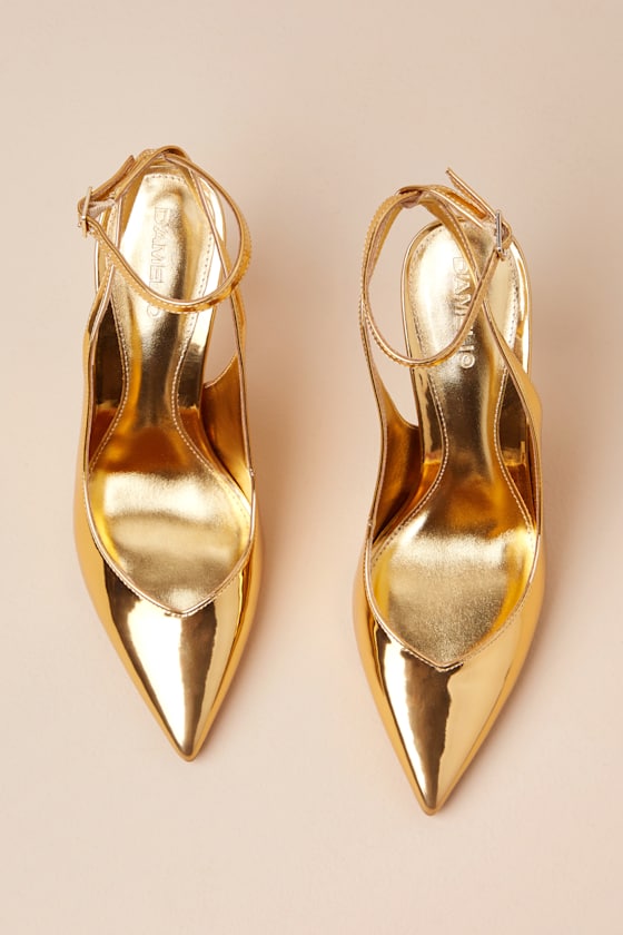 Kamila Gold Specchio Metallic Ankle Strap Pumps 2