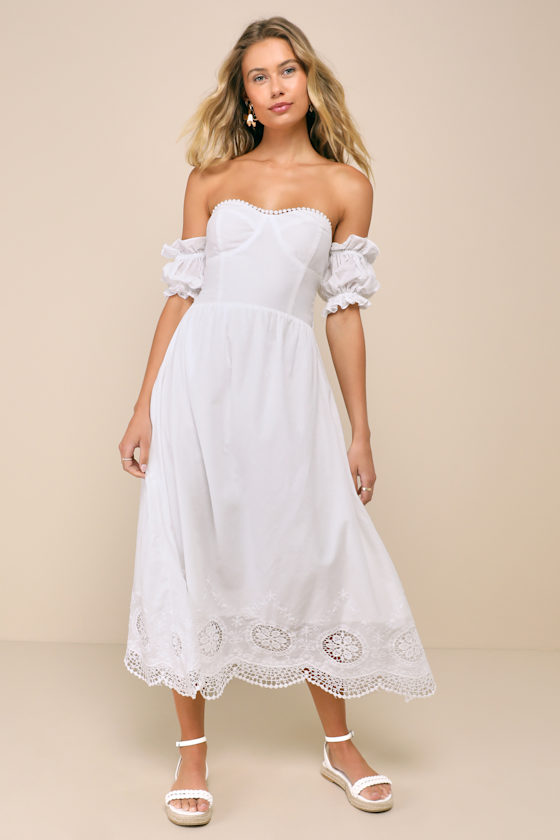 Sweet Sunlover White Embroidered Off-the-Shoulder Midi Dress 3