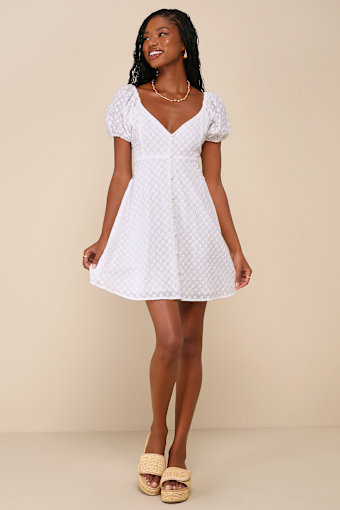 Everlasting Grace White Eyelet Puff Sleeve Mini Dress 5