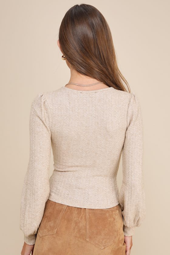 Cozy Affection Beige Pointelle Knit Balloon Sleeve Top 6