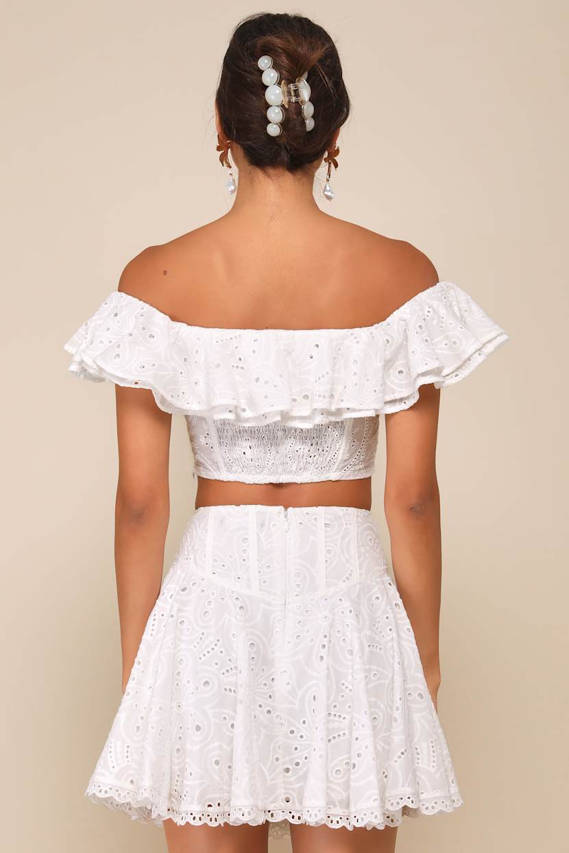 Ivory Mini Skirt - Eyelet Embroidered Skirt - Scalloped Skirt - Lulus 