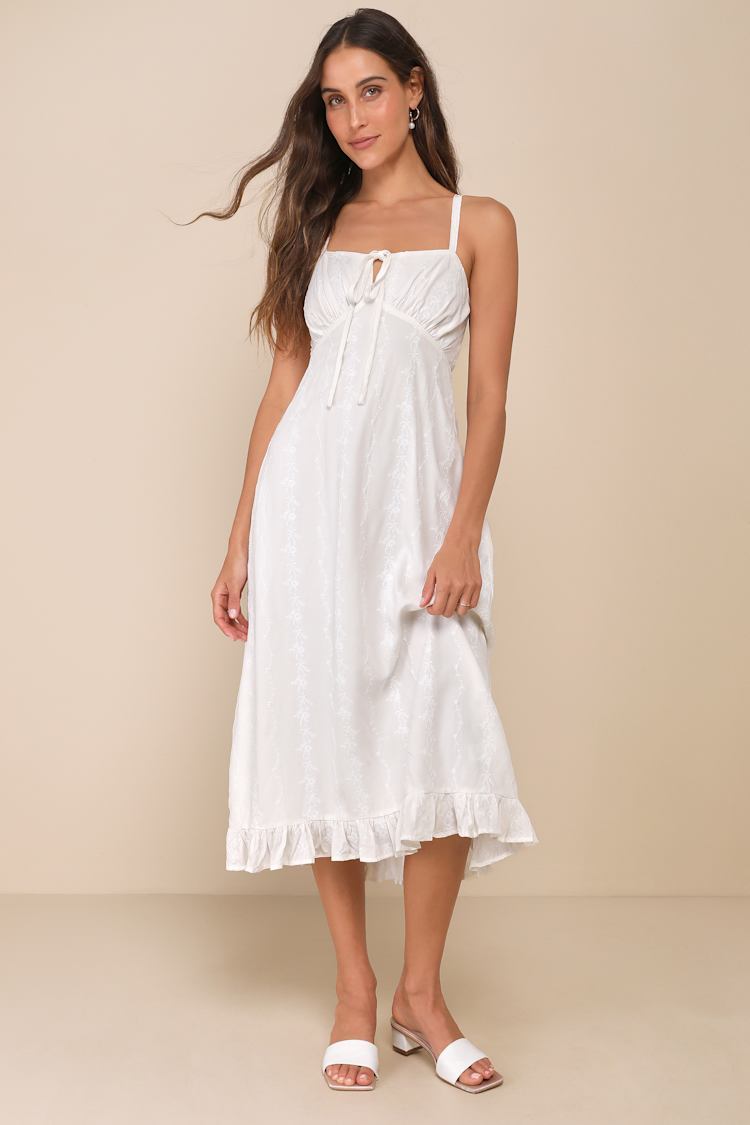 White Embroidered Dress - White Midi Dress - White Sundress - Lulus