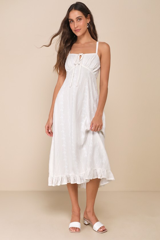Unbelievably Sweet White Floral Embroidered Ruffled Midi Dress 5
