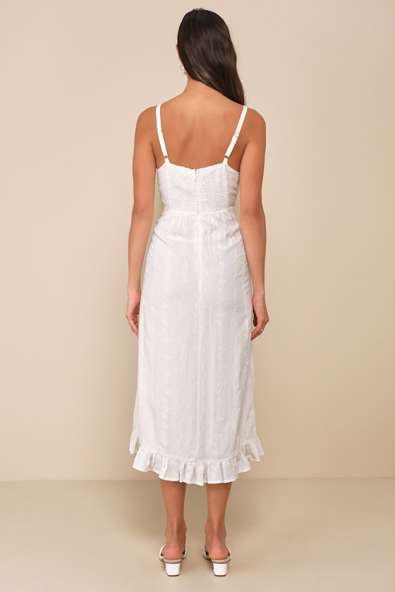 Unbelievably Sweet White Floral Embroidered Ruffled Midi Dress 6
