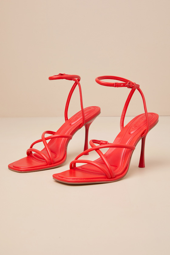 Dalilah Coral Red Ankle Strap High Heel Sandals 3