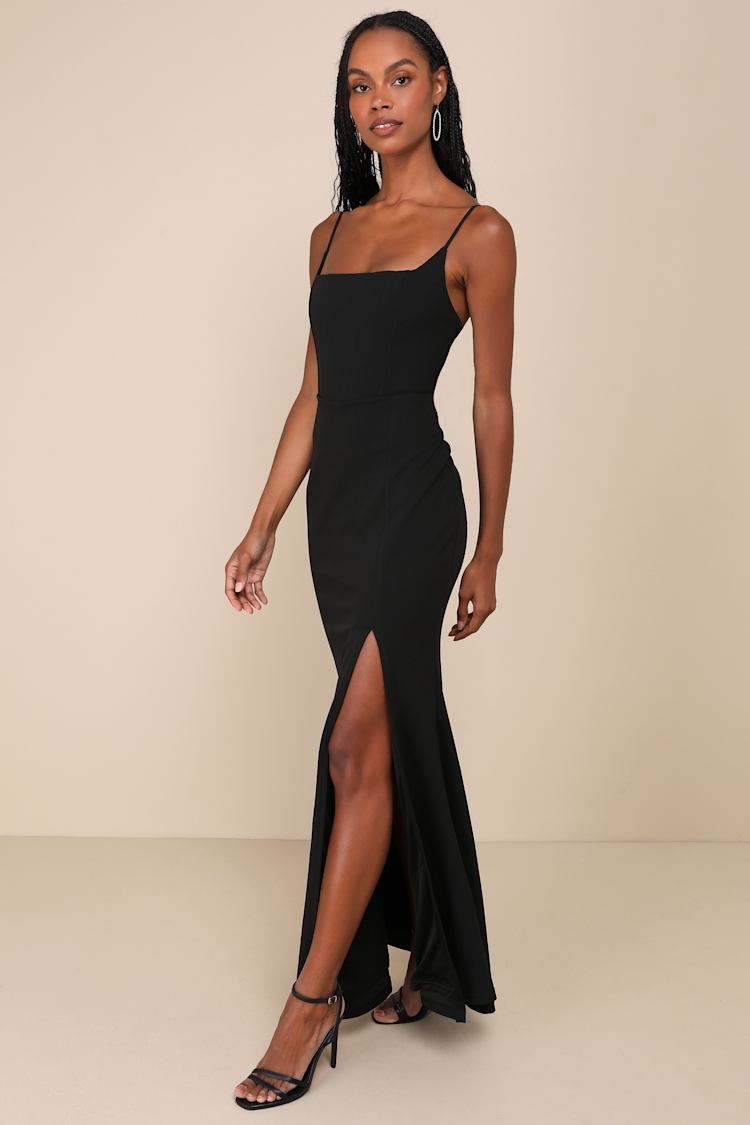 Simply Remarkable Black Sleeveless Bustier Mermaid Maxi Dress
