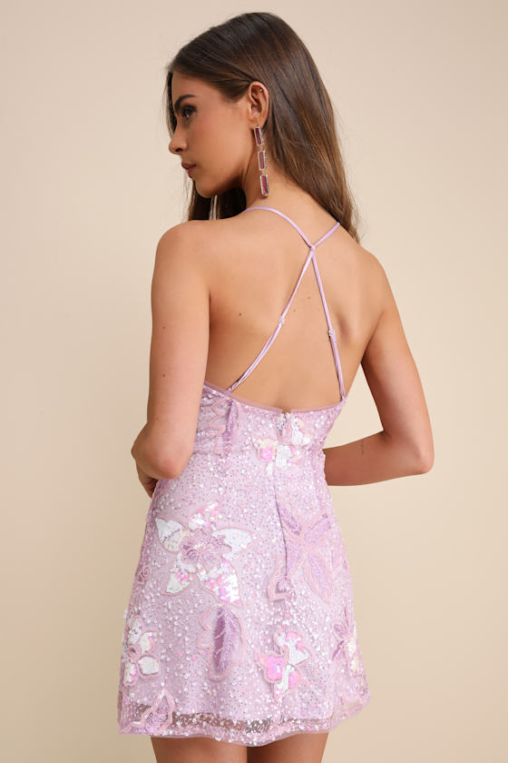 Get Up and Glow Lavender Sequin Embroidered Mini Dress 6