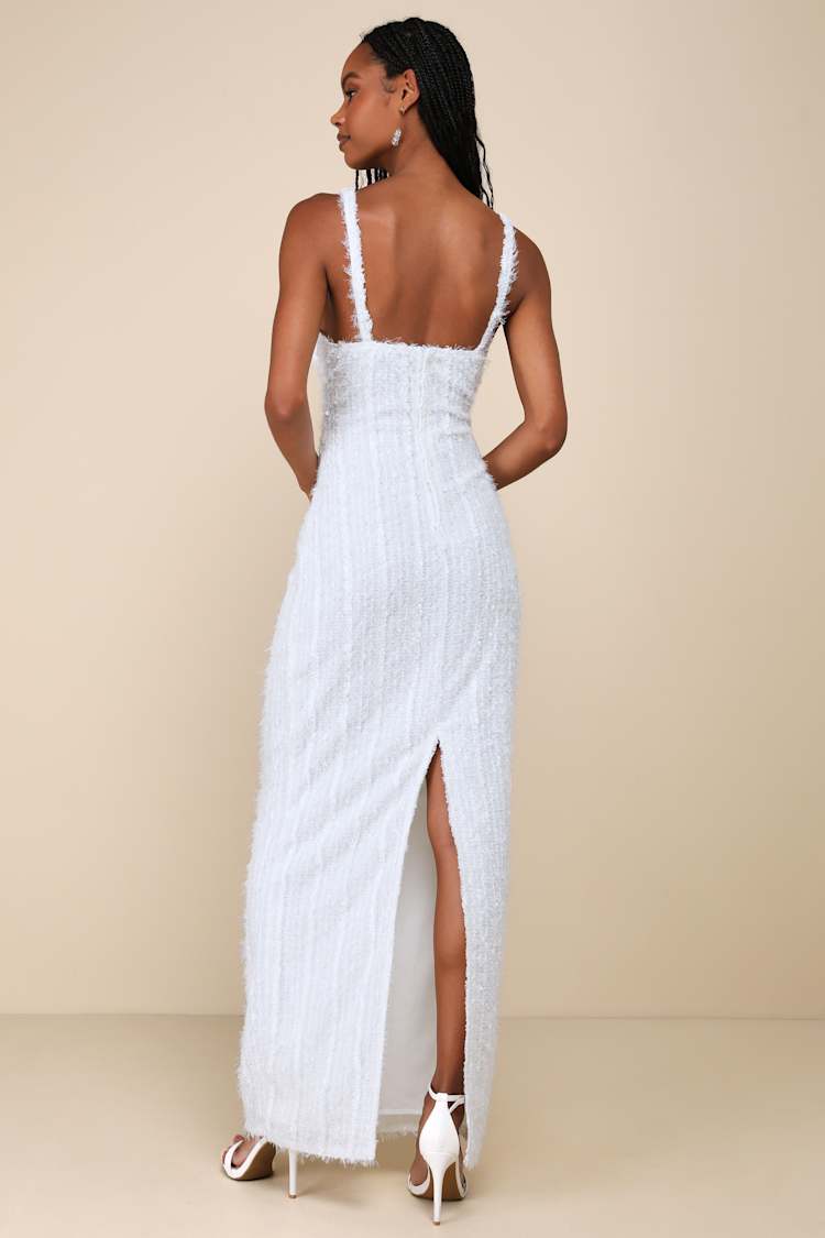 Sensational Invite White Textured Knit Sleeveless Maxi Dress