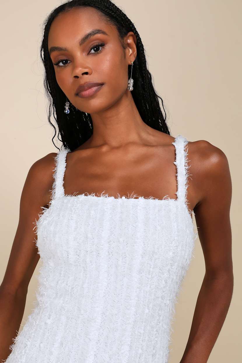 White Textured Knit Dress - Sleeveless Dress - Column Maxi Dress - Lulus